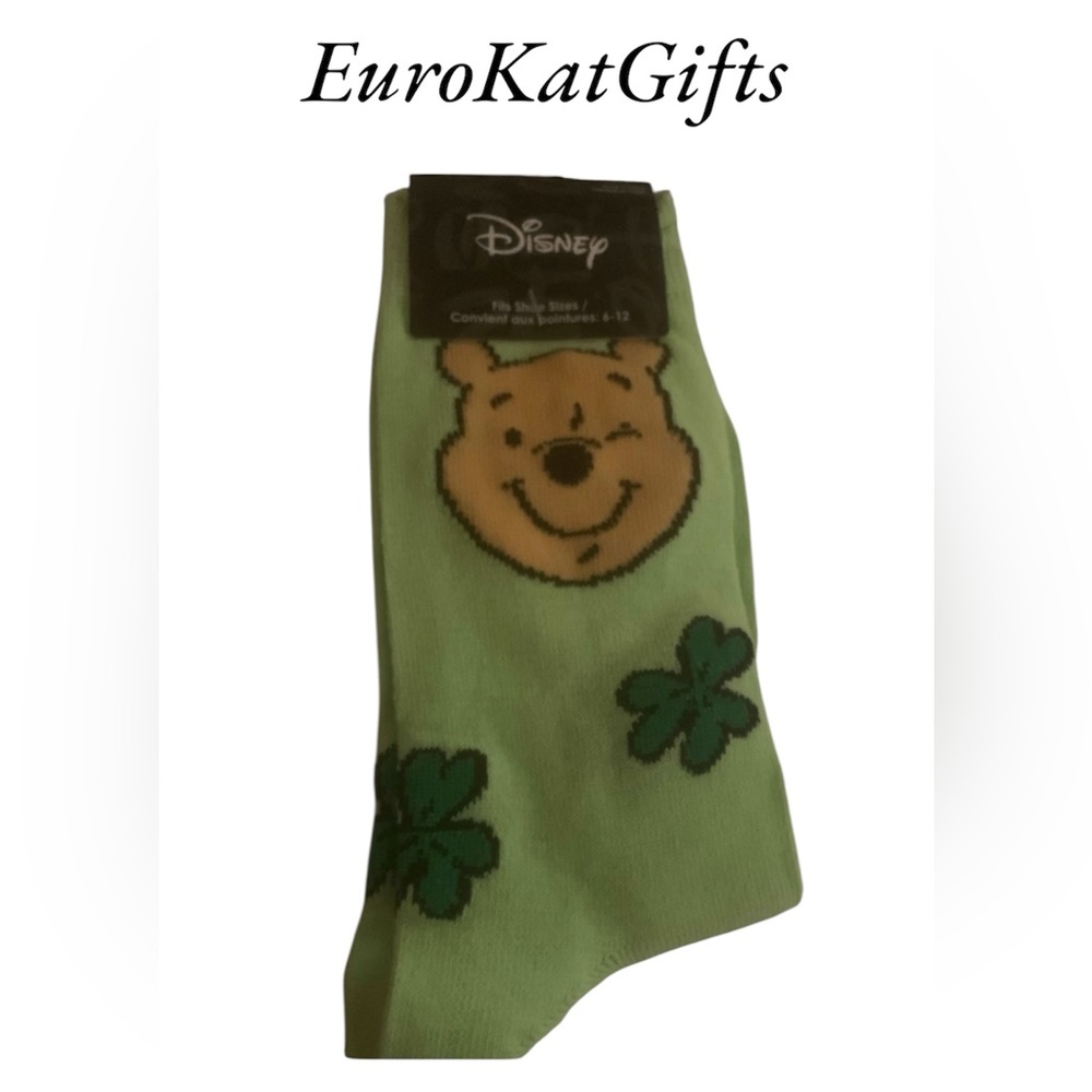 Disney Green Casual Socks with Winnie the Pooh lucky clover St Patrick’s Day NEW